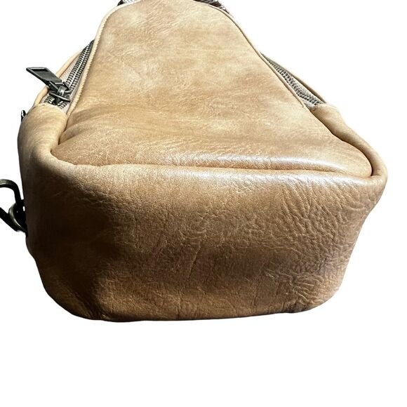 Threaded Pear Tan Vegan Leather Sling Bag Embroidered Strap - Picture 11 of 11